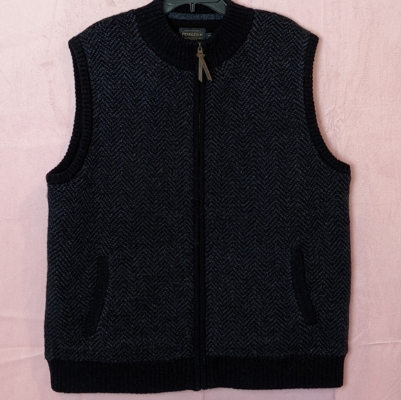 Pendleton 100% Washable Shetland Wool Blue Full Zip Vest Jacket size XL - Picture 1 of 7